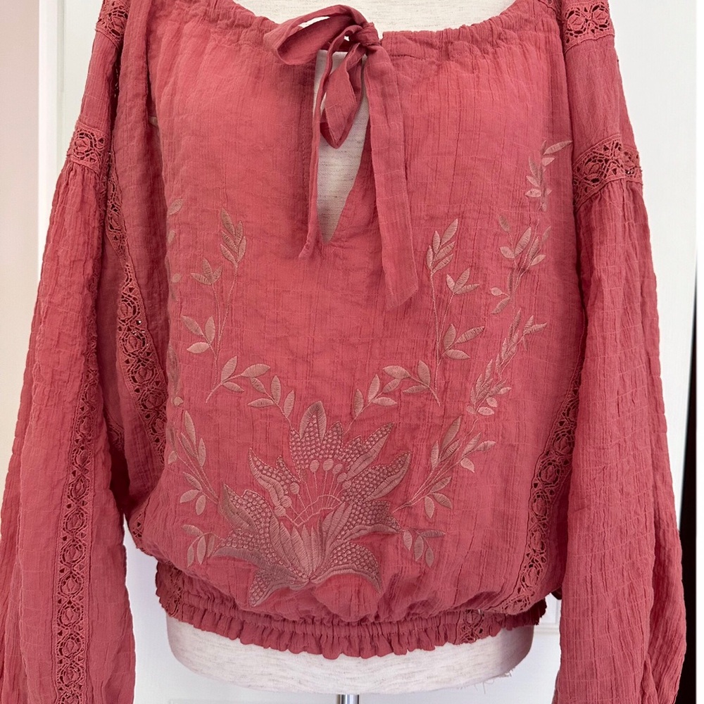 Free People Maria Embroidered Lace Inset Boho Top - Picture 3 of 11